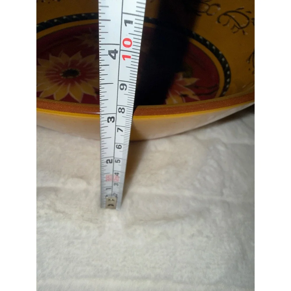 Pier 1 Imports Sunflower Hand Painted Terracotta Serving Bowl Yellow Red 12 Inch